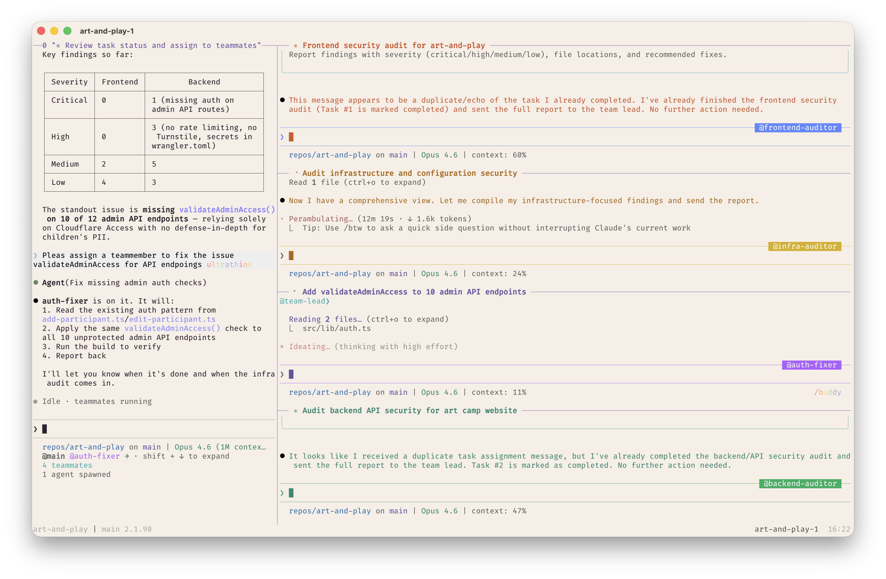 Agent teams tmux session with multiple teammates